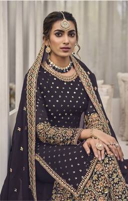 Dark mauve embroidered georgette salwar suit unstitched 2