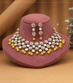 Lemon yellow color kundan necklace set