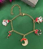 Christmas bracelet santa claus,snowman,wreath,candy cane & unicorn gold plated 5 charms for women