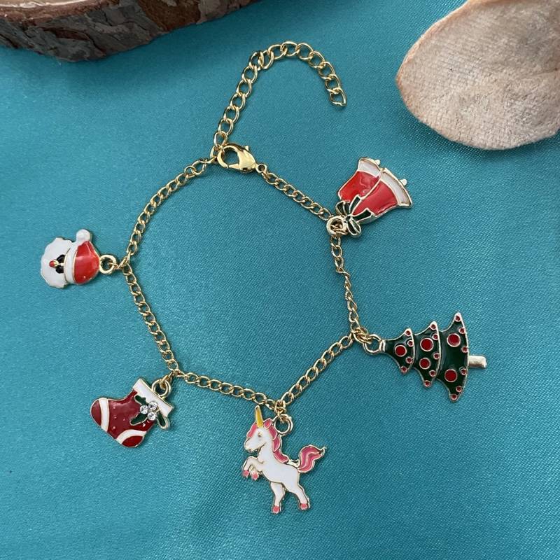 Christmas bracelet santa claus,unicorn,tree,bells stocking gold