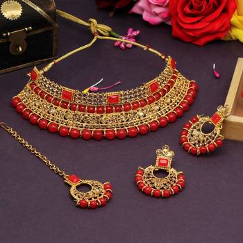 Red color choker kundan necklace set 2