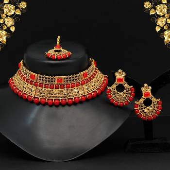 Red color choker kundan necklace set 3