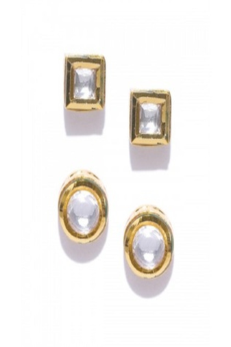 Runjhun set of 2 stone studded golden color earrings for women & girls