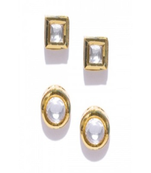 Runjhun set of 2 stone studded golden color earrings for women & girls