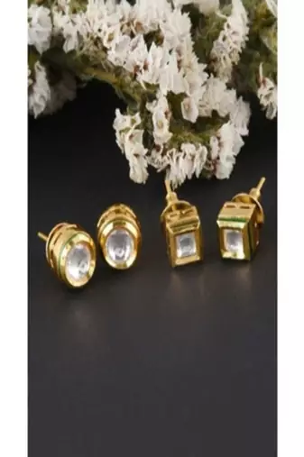 Runjhun set of 2 stone studded golden color earrings for women & girls