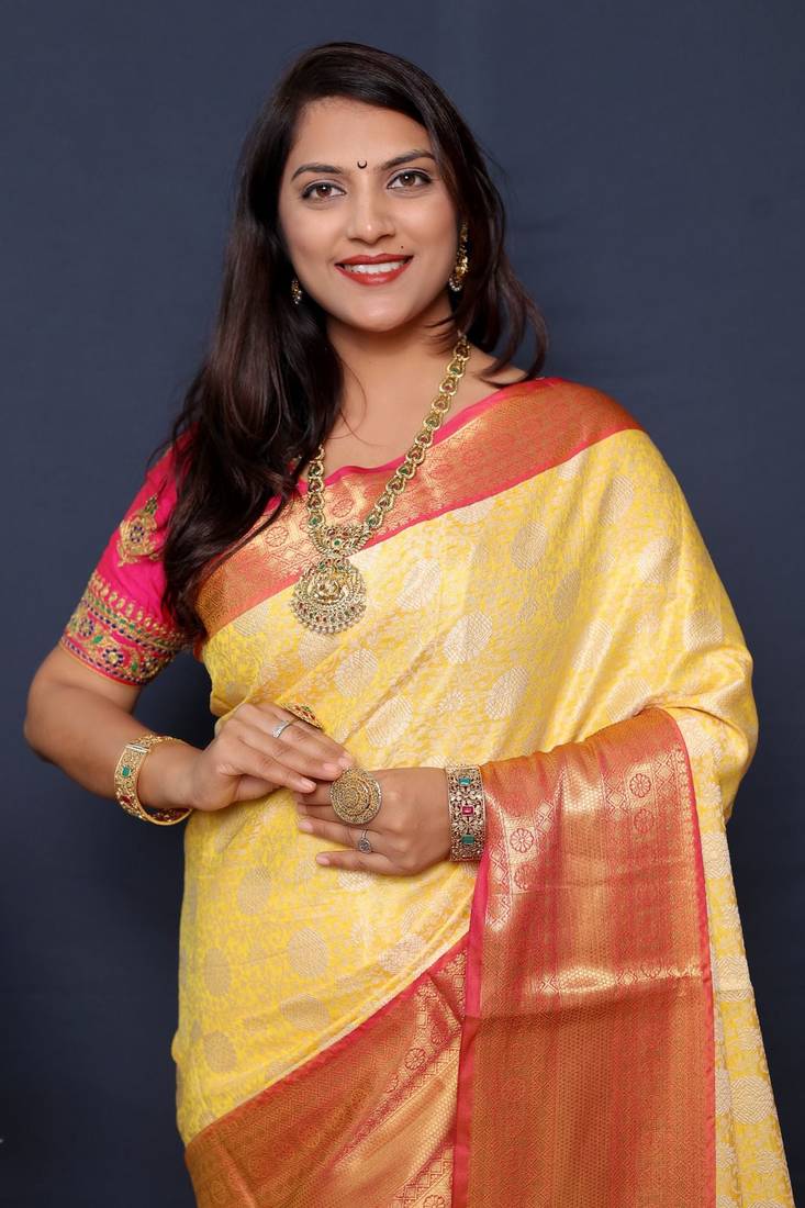 YELLOW KANCHIPURAM ELEGANT SILK SAREE