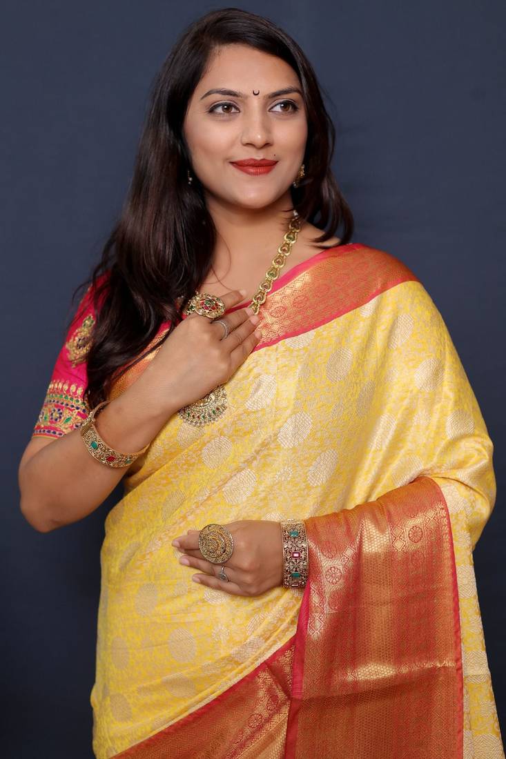 YELLOW KANCHIPURAM ELEGANT SILK SAREE