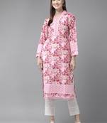 Yufta pink pure cotton kurta set with embroidery kurta trouser set