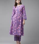  purple pure cotton kurta set with embroidery kurta trouser set