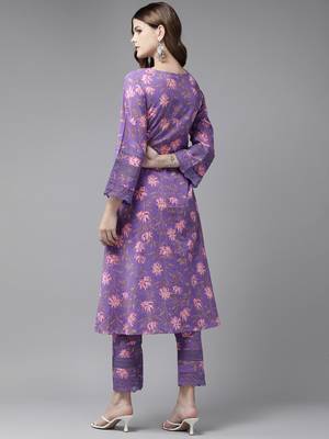  purple pure cotton kurta set with embroidery kurta trouser set 3