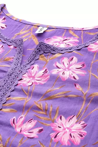  purple pure cotton kurta set with embroidery kurta trouser set