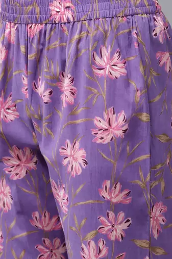  purple pure cotton kurta set with embroidery kurta trouser set