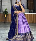 Purple  Dola Silk Bandhani print Lehenga With Unstitched Blouse