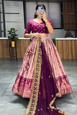 Pink Dola Silk Bandhani print Lehenga With Unstitched Blouse 1