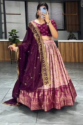 Pink Dola Silk Bandhani print Lehenga With Unstitched Blouse 2