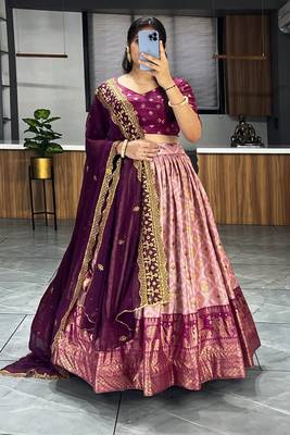 Pink Dola Silk Bandhani print Lehenga With Unstitched Blouse 3