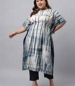 Xl love by janasya women's plus size off white cotton tie-dye kaftan kurta