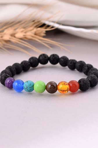 Multicoloured beads & stone elasticated bracelet