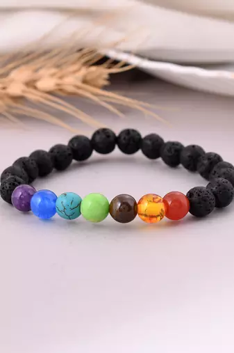 Multicoloured beads & stone elasticated bracelet