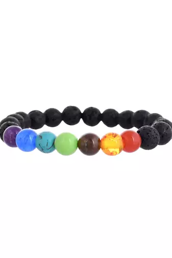 Multicoloured beads & stone elasticated bracelet