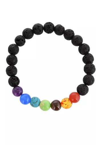 Multicoloured beads & stone elasticated bracelet