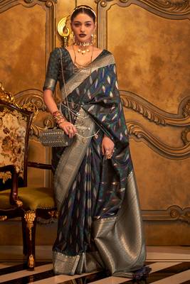 Women'S Green Banarasi Style Satin Silk Woven Designer Saree With Blouse For Women 1