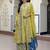 Janasya women's lime green cotton embellished ethnic printed kurta with flared palazzo and dupatta