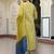 Janasya women's lime green cotton embellished ethnic printed kurta with flared palazzo and dupatta