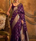 Women'S Purple Banarasi Style Satin Silk Woven Designer Saree With Blouse For Women