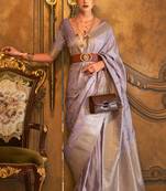 Women'S Lavender Banarasi Style Satin Silk Woven Designer Saree With Blouse For Women