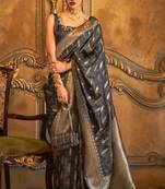 Women'S Black Banarasi Style Satin Silk Woven Designer Saree With Blouse For Women