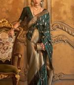 Women'S Green Banarasi Style Satin Silk Woven Designer Saree With Blouse For Women
