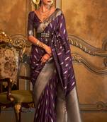 Women'S Purple Banarasi Style Satin Silk Woven Designer Saree With Blouse For Women