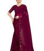 Wine Embroidered Shimmer Saree With Blouse