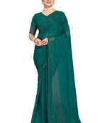 Turquoise Embroidered Shimmer Saree With Blouse