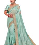 Turquoise Embroidered Tissue Saree With Blouse