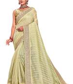 Light Green Embroidered Tissue Saree With Blouse