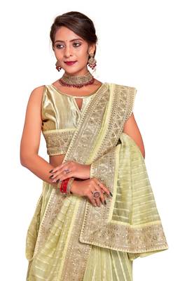 Light Green Embroidered Tissue Saree With Blouse 2