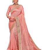 Peach Embroidered Tissue Saree With Blouse