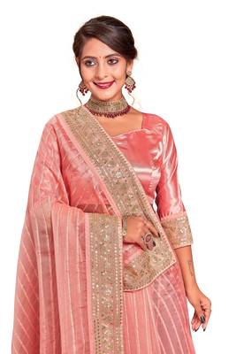 Peach Embroidered Tissue Saree With Blouse 2