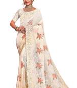 Beige Embroidered Georgette Saree With Blouse