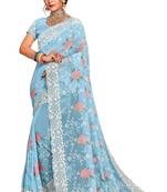 Blue Embroidered Georgette Saree With Blouse