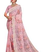 Pink Embroidered Georgette Saree With Blouse