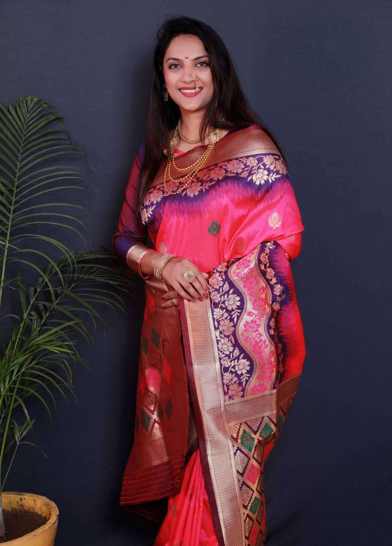 PINK TRENDY PRETTY PAITHANI SILK SAREE