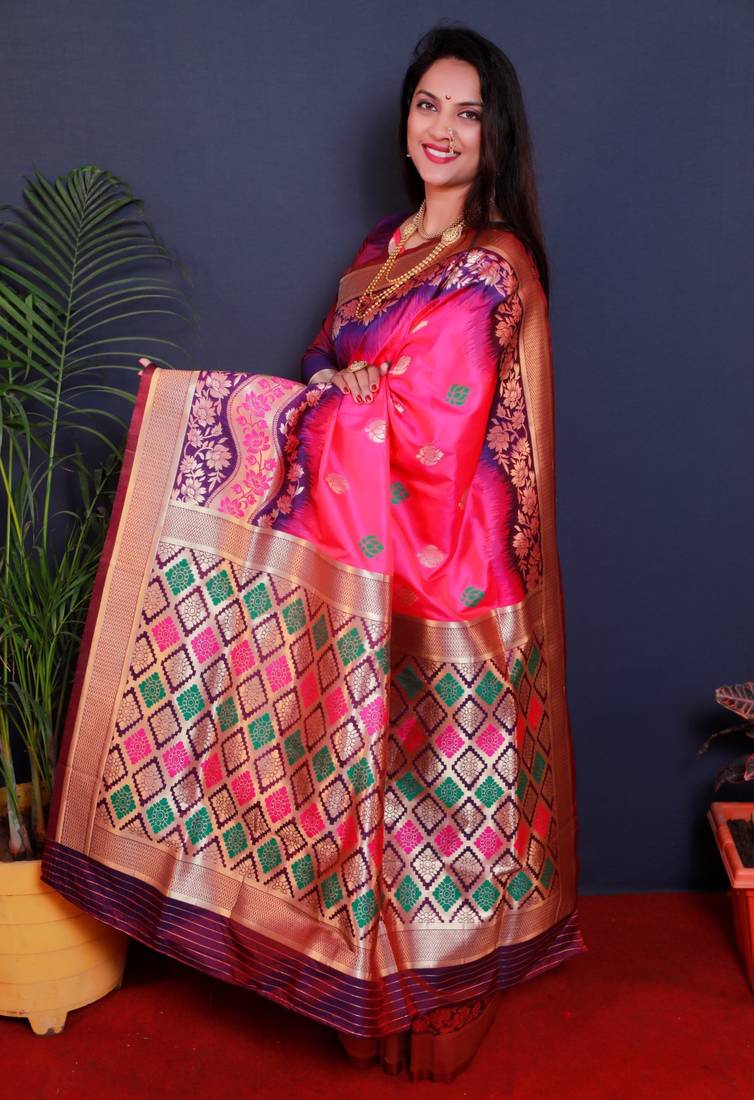 PINK TRENDY PRETTY PAITHANI SILK SAREE