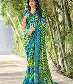 Multicolor cross stripes print chiffon fancy saree banarsi border with blouse