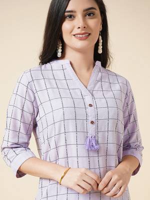 Anushil cotton checkered mandarin collar 3/4th sleeves straight kurta with pant set   2