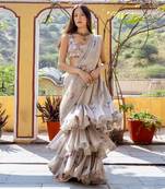 Moss green ruffle saree & blouse set