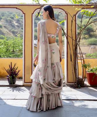 Moss green ruffle saree & blouse set 5