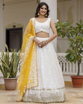 White Georgette Embroidered Semi-stitched Lehenga Choli With Dupatta for Women 1